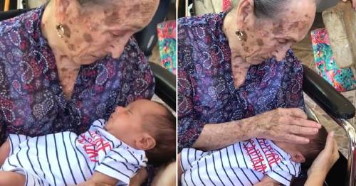 Al ver a su tataranieto por primera vez, esta anciana hace conmover al mundo e..